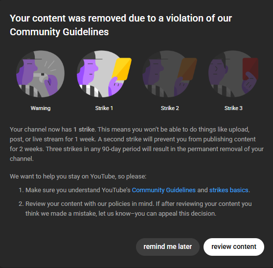 Youtube - Your content was removed