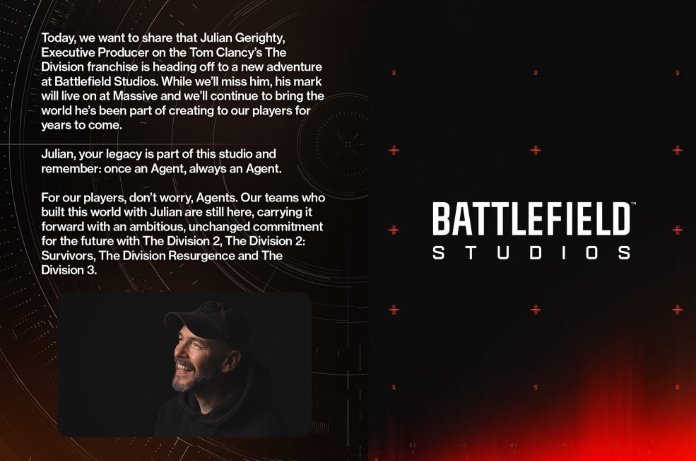 Paukenschlag bei Massive: The Division-Chef Julian Gerighty wechselt zu Battlefield – Kaum ?