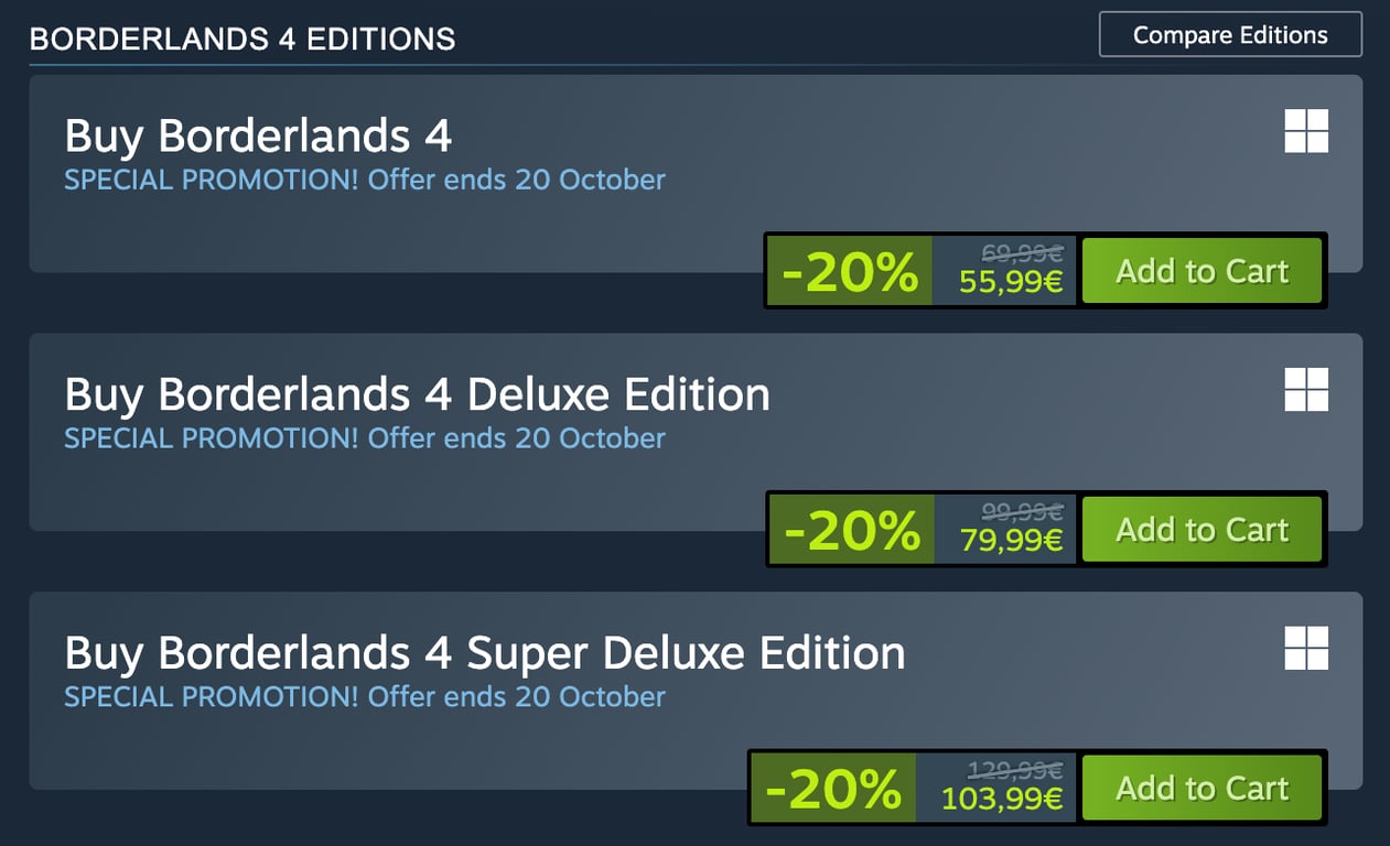 Borderlands 4 mit einem 20% Rabatt 