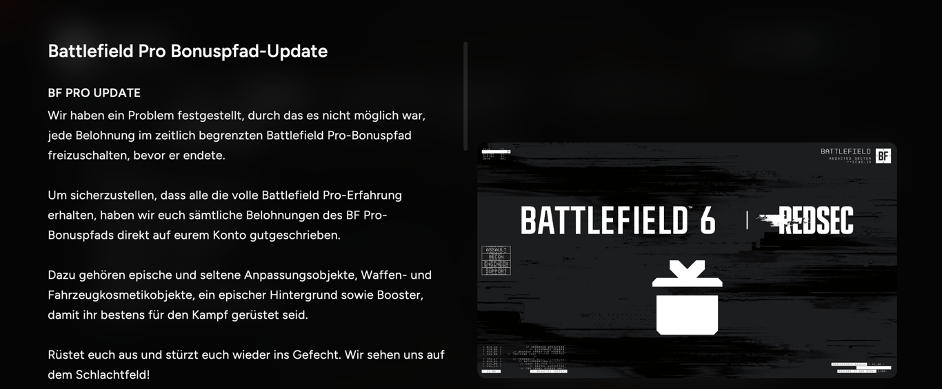 Battlefied Pro Bonuspfad-Update