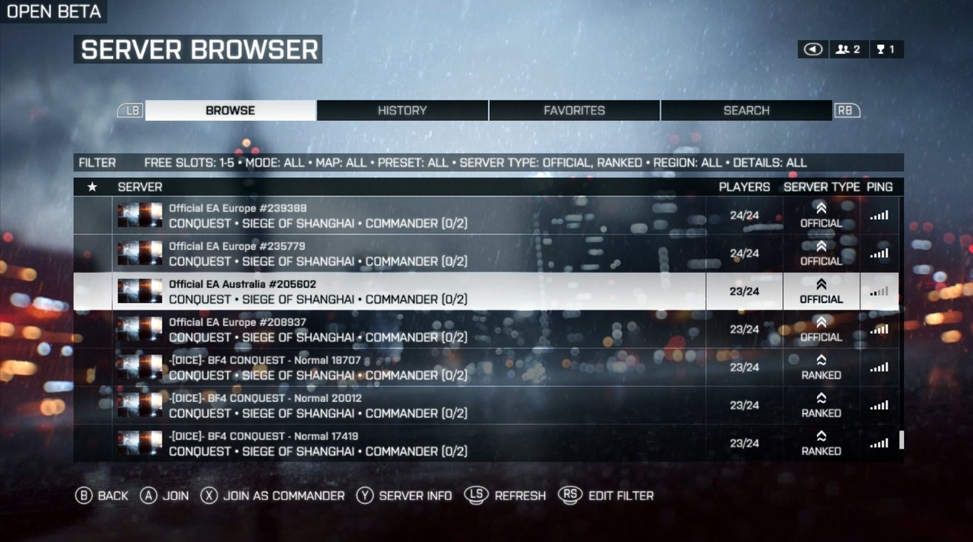Battlefield 4 Server Browser