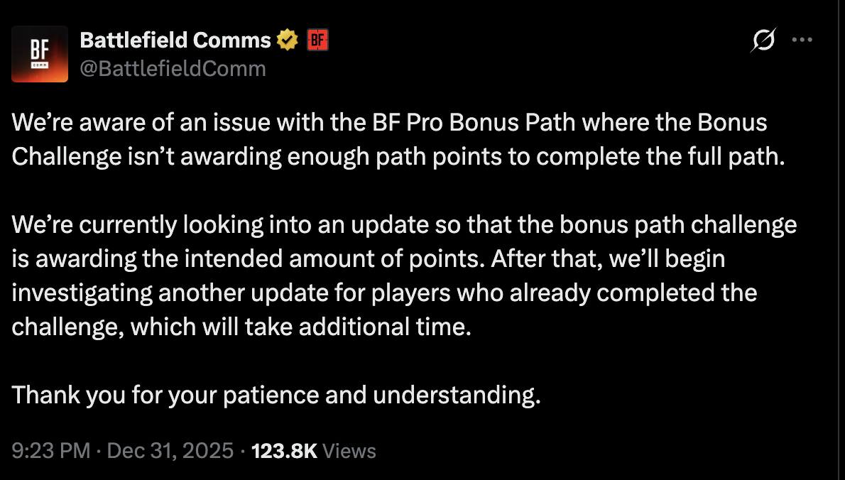 Battlefield Pro Bonus Path Bug: Entwickler arbeiten an Fix für Punkte-Dilemma