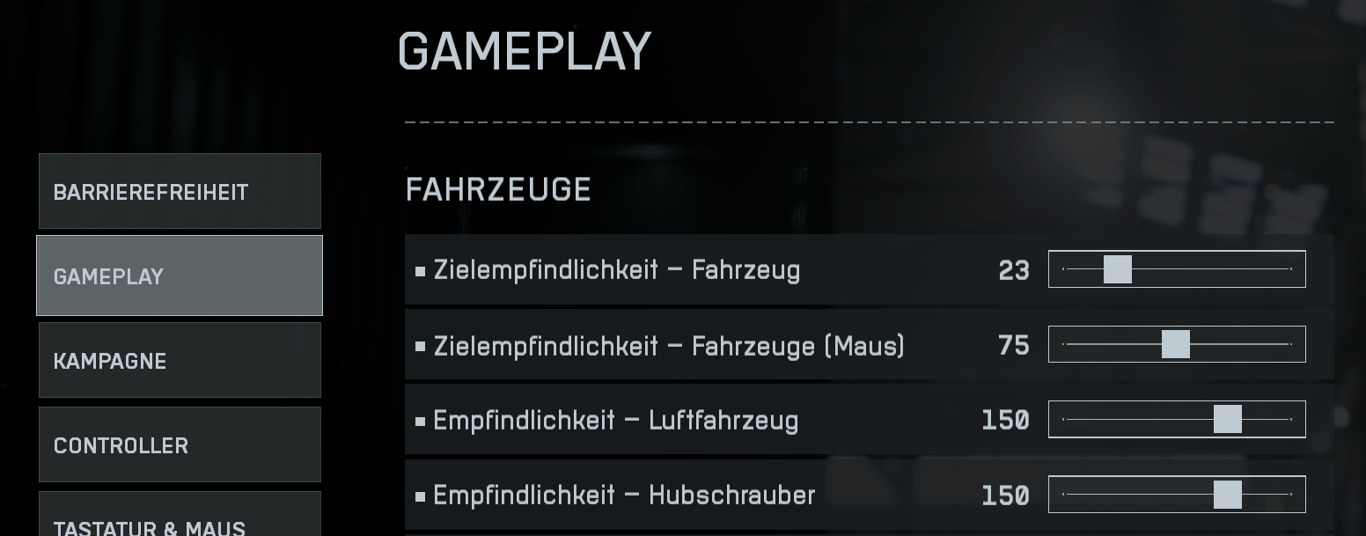 Fahrzeug-Empfindlichkeiten