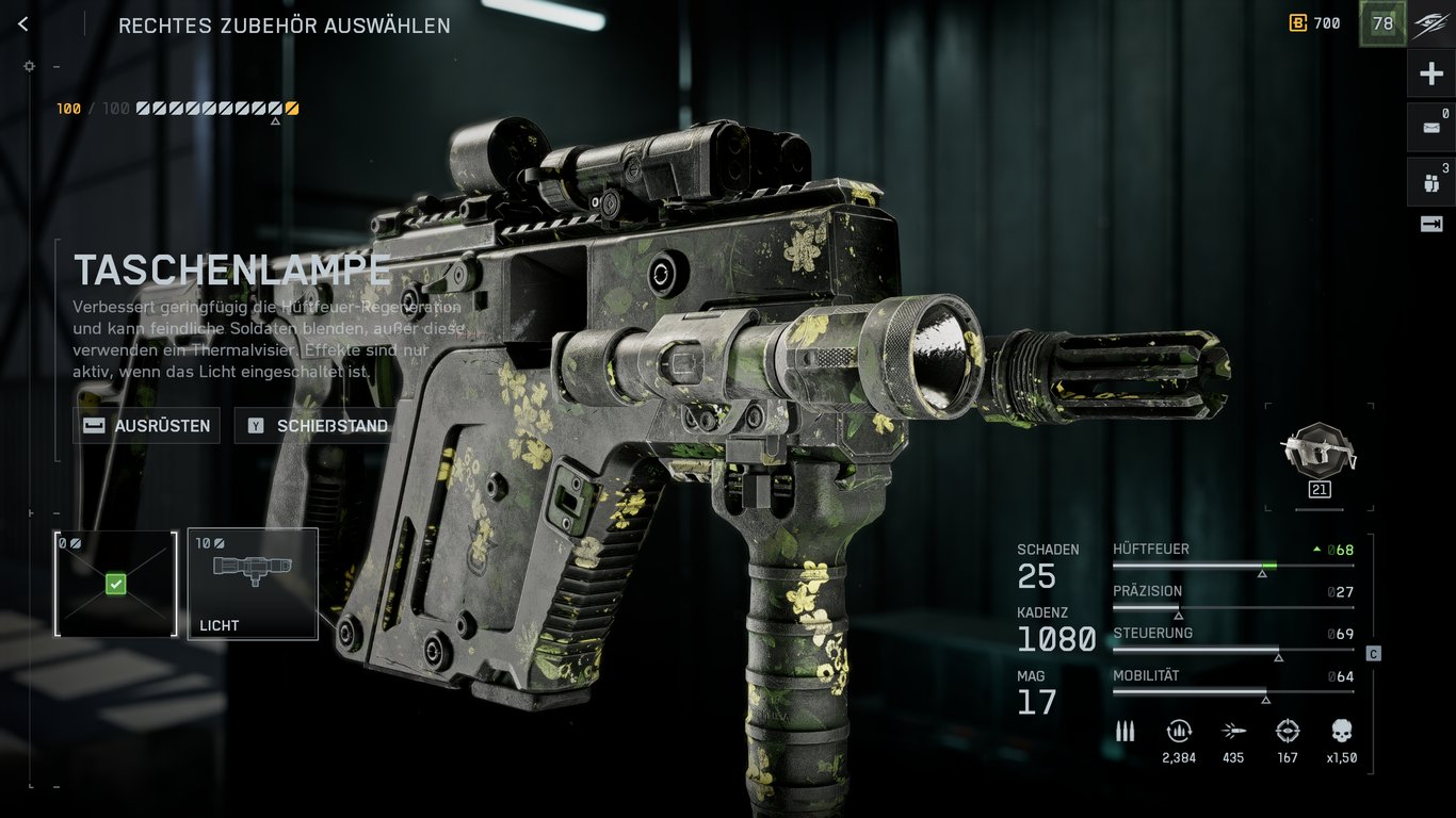 KV9 - Oberes Zubehör: 5 MW Grün & Taschenlampe