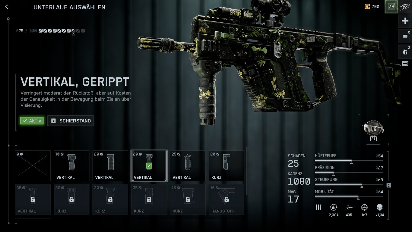 KV9 - Unterlauf: Vertikal, Gerippt