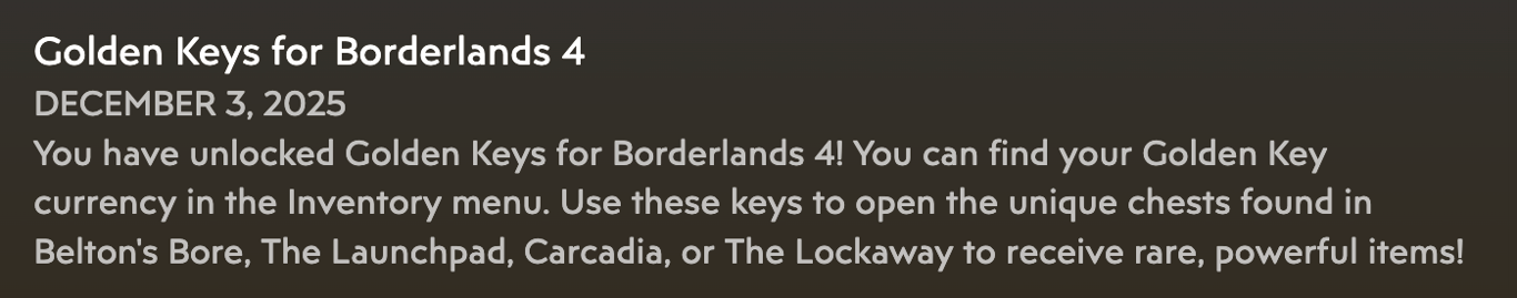 Borderlands 4: Die Routine steht – 3 neue goldene Schlüssel bis 9. Dezember