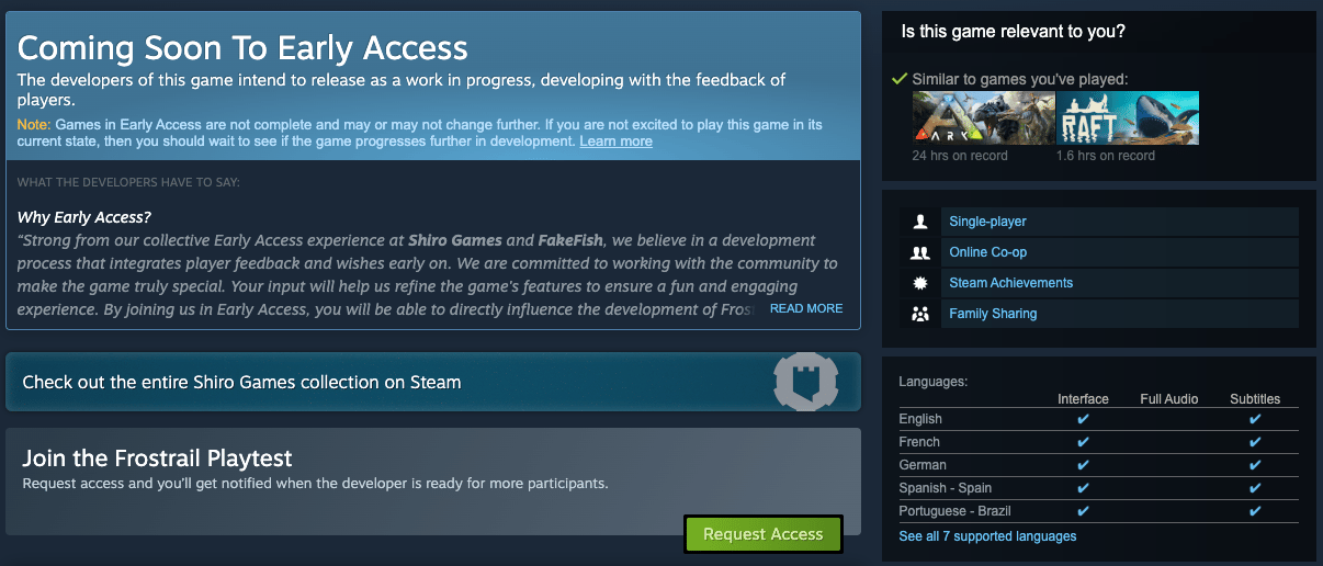 Frostrail Steam Page
