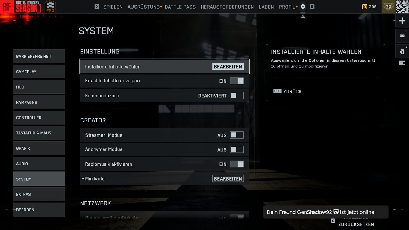 Gehe auf Deiner Konsole zu den Einstellungen für Battlefield 6.