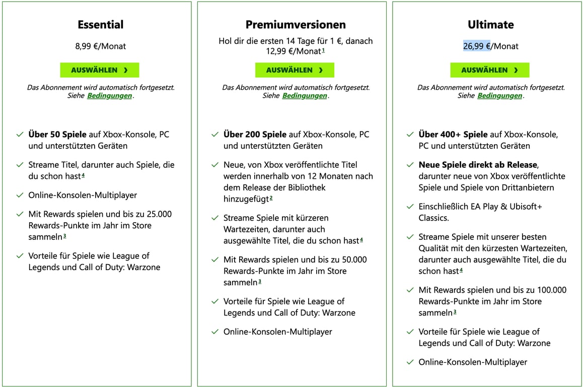 Die neuen Game Pass Tiers im Detail