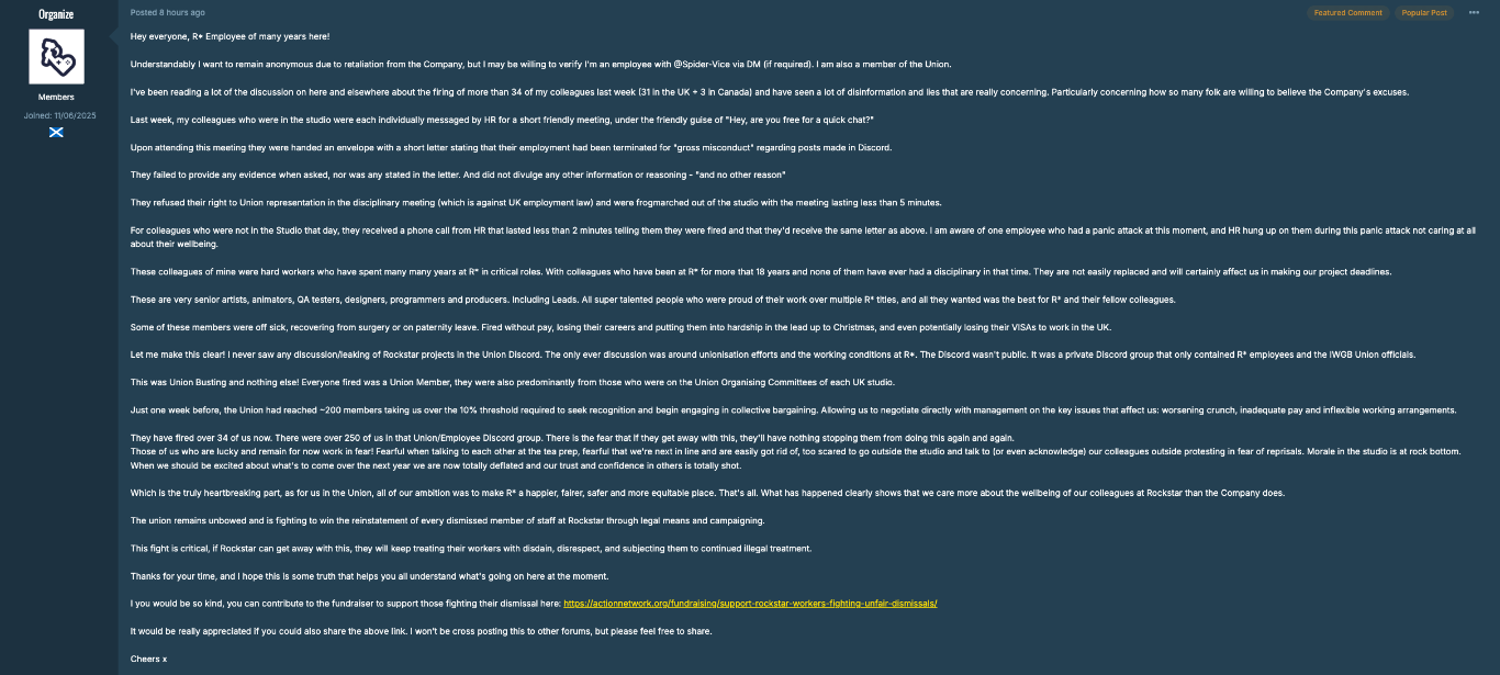 GTA 6-Skandal: Anonymer Rockstar-Mitarbeiter packt aus – "Keine Leaks, reines Union Busting"