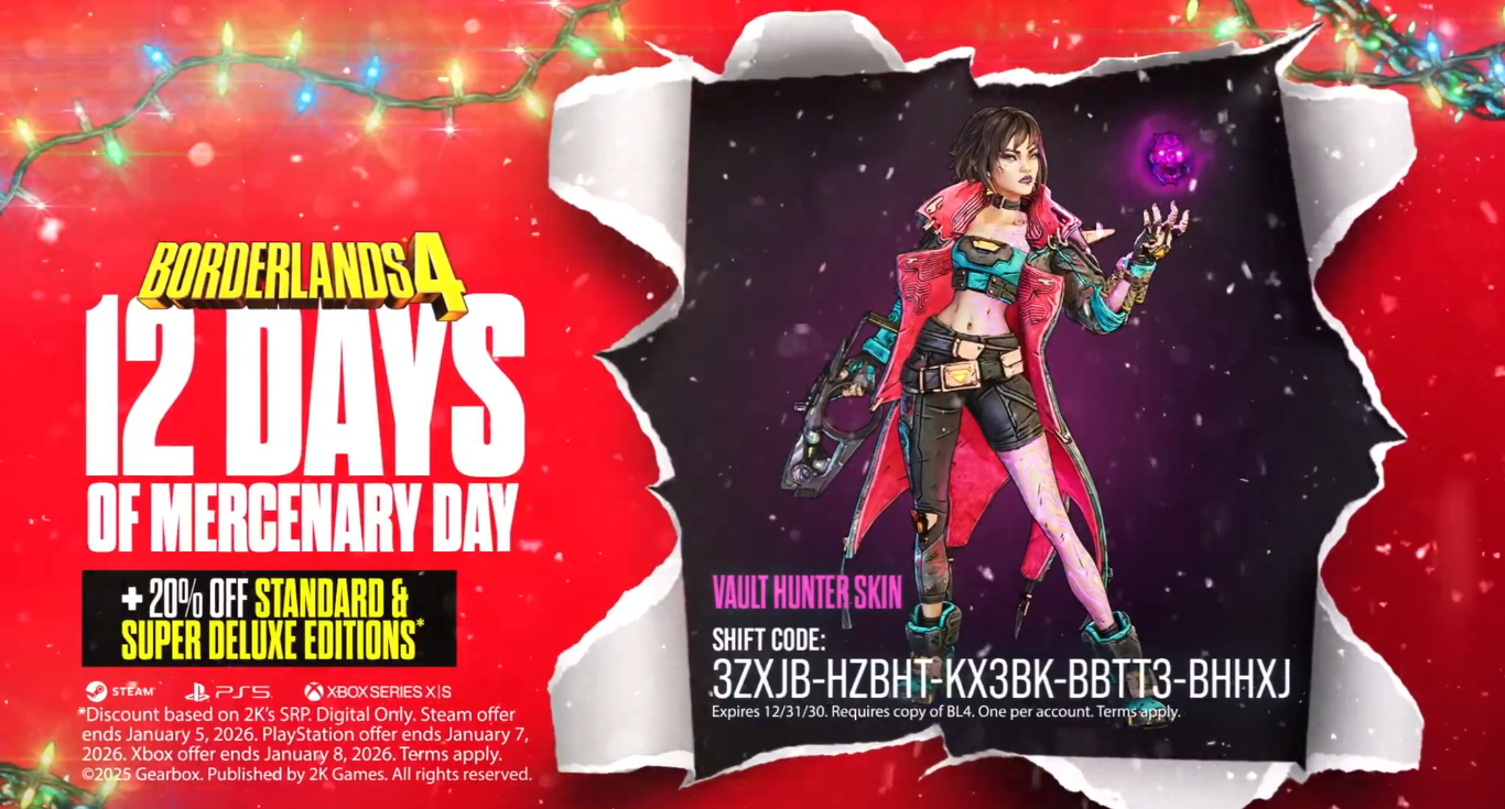 Borderlands 4: 12 Tage Söldner-Tag – Kostenloser Kammerjäger-Skin für alle (bis 2030) - Shift Code