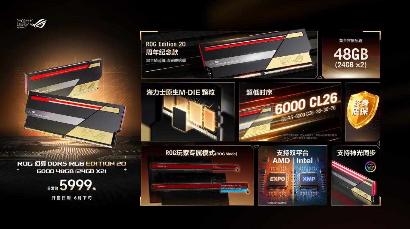 Asus ROG Edition 20: DDR5-Kit mit M-Die wechselt per Knopfdruck zwischen DDR5-6000 und DDR5-8000